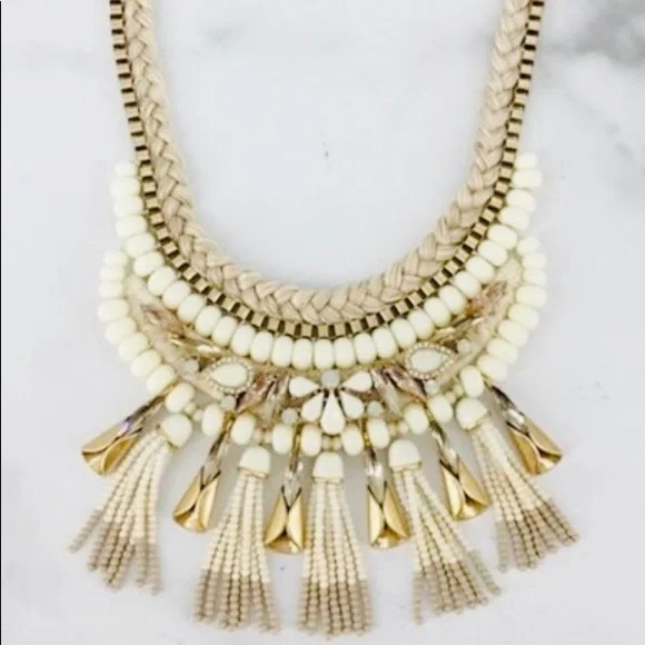 Stella & Dot | Ivory White + Vintage Gold Eloisa Statement Tassel Neckla… - Picture 12 of 15
